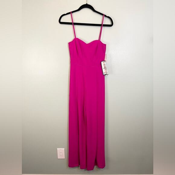 Bebe Sweetheart Neck Sleeveless Scuba Crepe Slit Jumpsuit Fuchsia Pink XS NWT - Picture 2 of 13